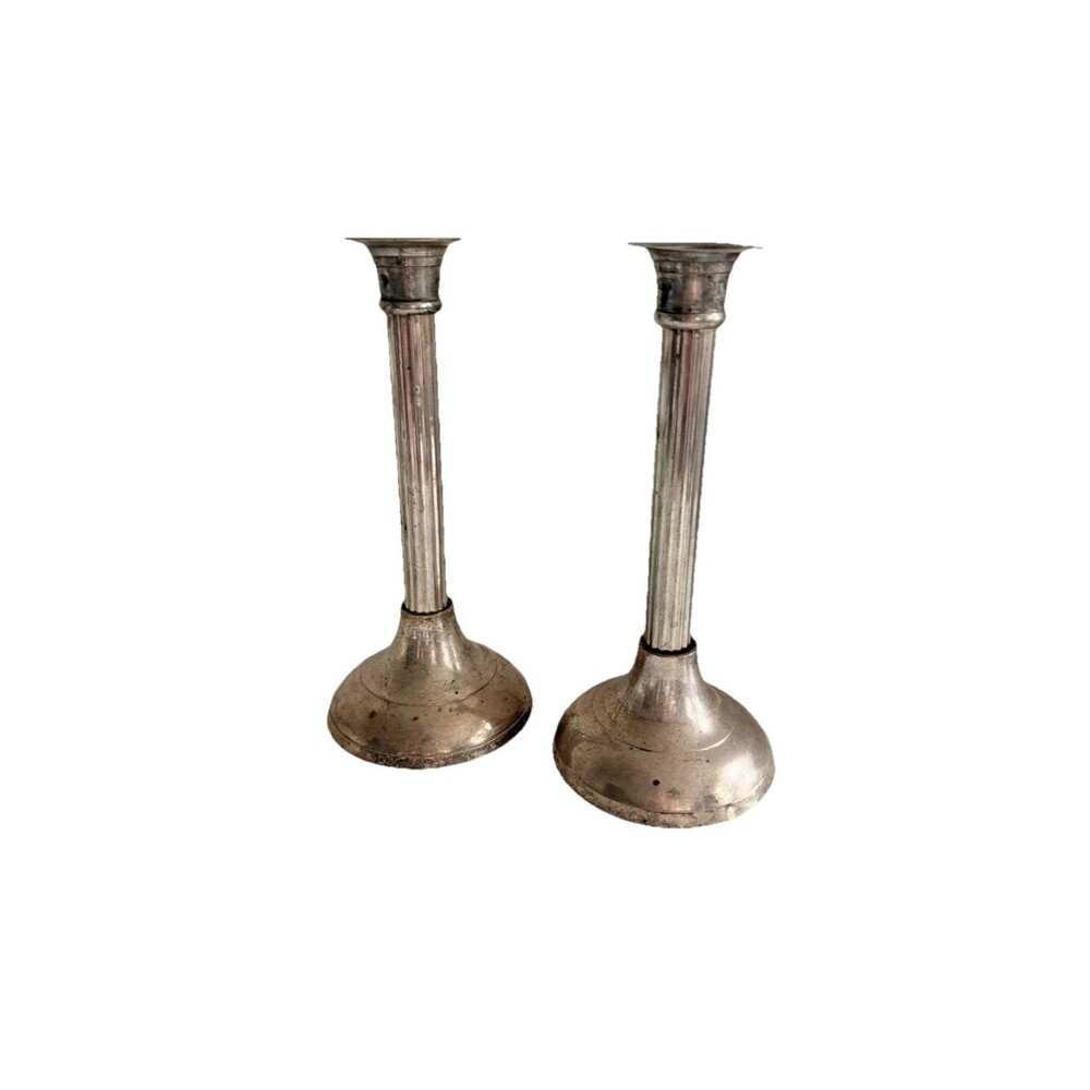 2 Vintage Silver Plate Candle Holders International Silver Handmade India 7 7/8"